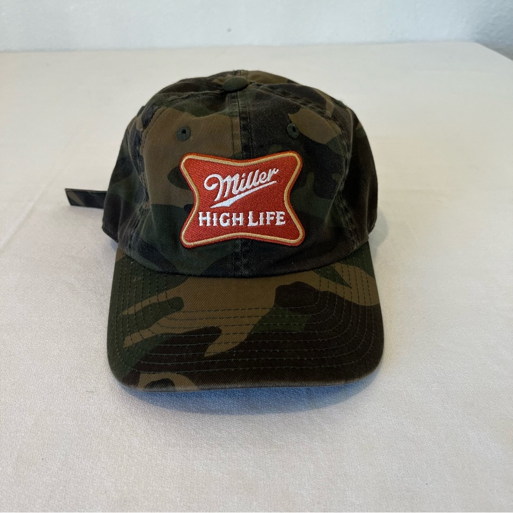 Miller High Life Camo Baseball Cap Hat Camouflage Brown Adjustable